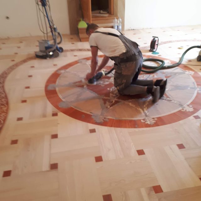 renaissance floor inlays new installtion sanding medallion